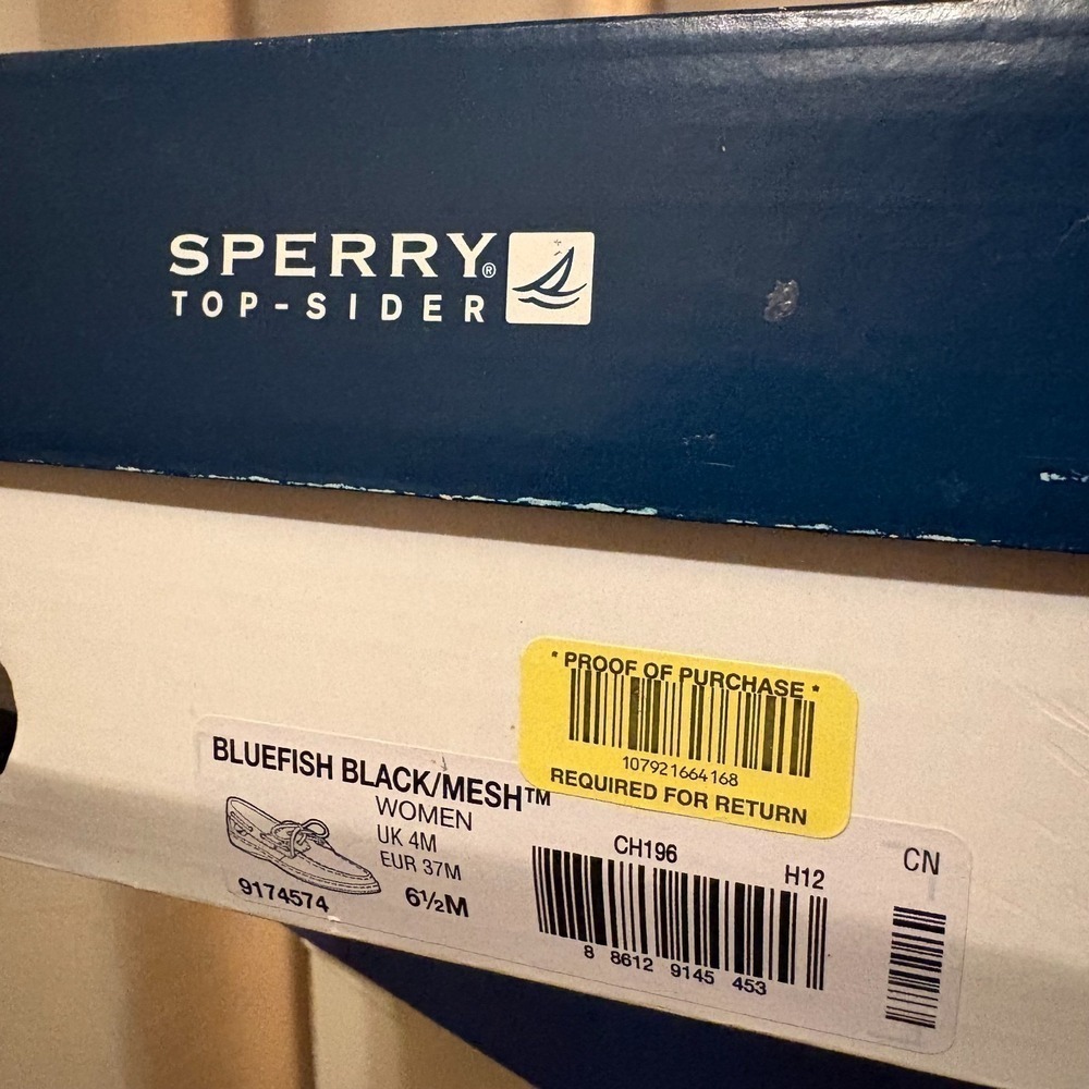 Sperry Top-Sider Boat Shoes Black Leather Canvas/Woven Sides Women 6.5M - Picture 16 of 16